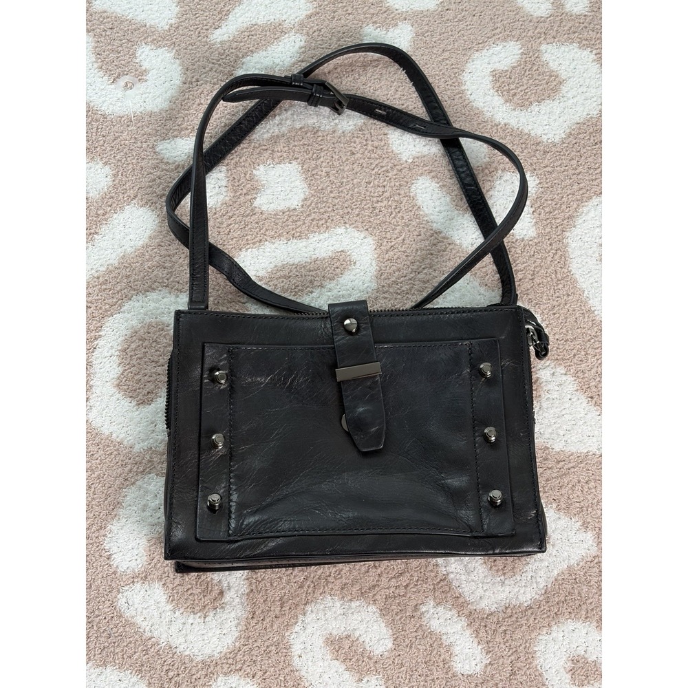 Botkier black Leather Crossbody handbag, Metal Stud Accents